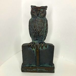 Wise Owl on books with glasses statue figurine 8.25"